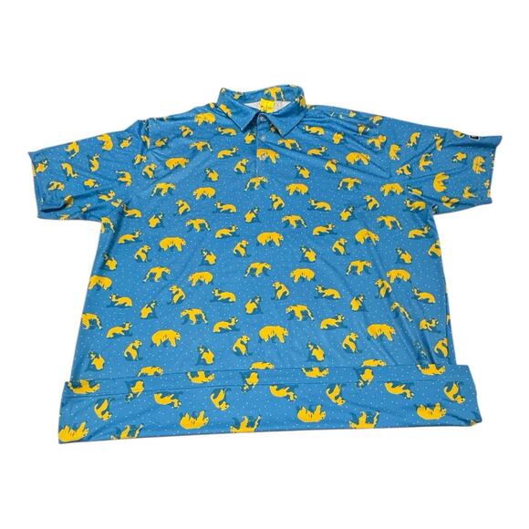 Waggle Men's Blue 3XL Golf Polo Shirt You're Golden Bears AOP Short Sleeve - Picture 2 of 5